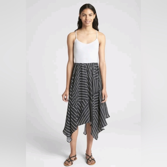 Gap Midi Dress Black and white striped flowy sz L - Picture 1 of 5